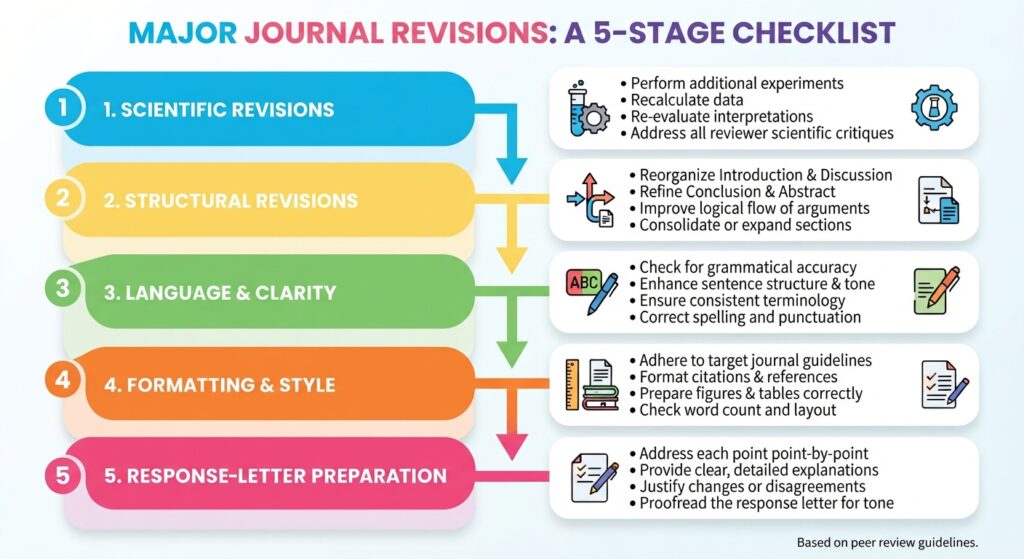 checklist showing how authors can divide major journal revisions