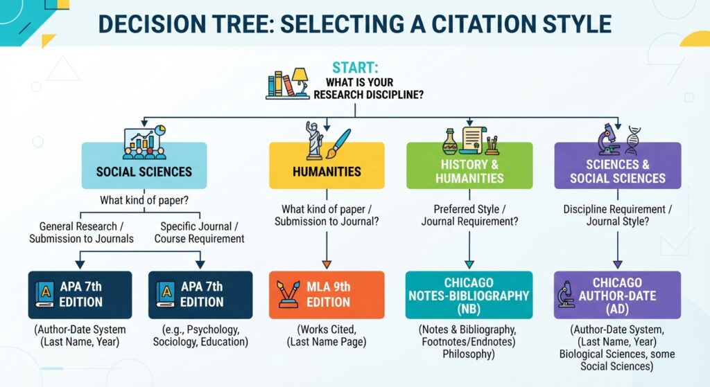 academic style guide decision tree for apa mla and chicago